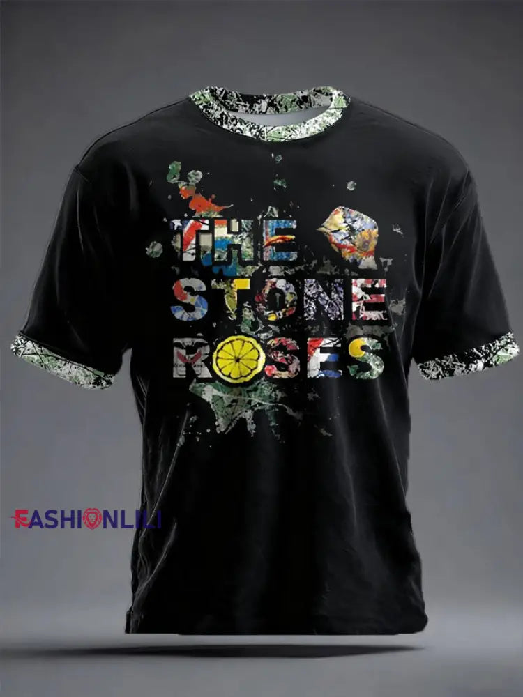 Unisex Lemon Roses Music Lover Printed T-shirt Black / S