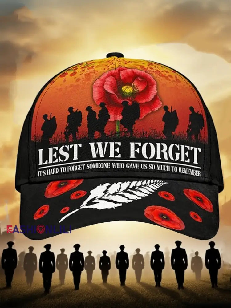 Unisex Lest We Forget Design Print Hat As picture / ONE