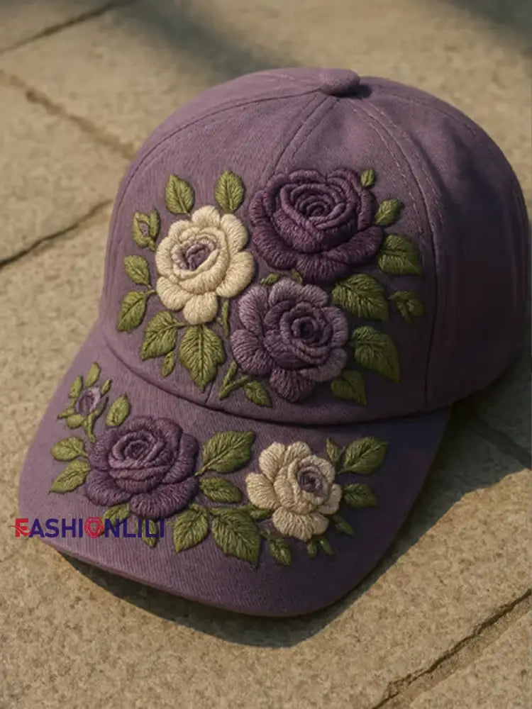 Unisex Purple Floral Print Baseball Hat Purple / ONE