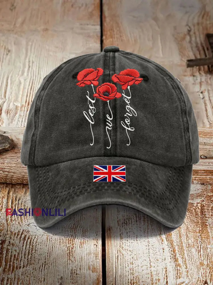 Unisex Remembrance Day Lest We Forge Print Hat Black / ONE