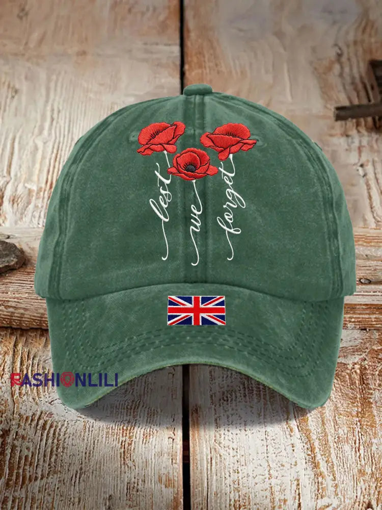 Unisex Remembrance Day Lest We Forge Print Hat Green / ONE
