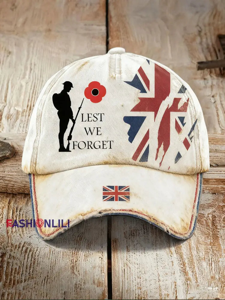 Unisex Remembrance Day Lest We Forget Print Hat White / ONE