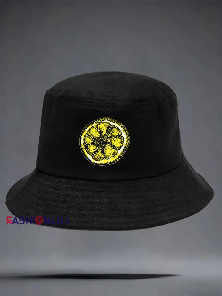 Unisex Roses Music Lover Lemon Printed Hat Black / ONE