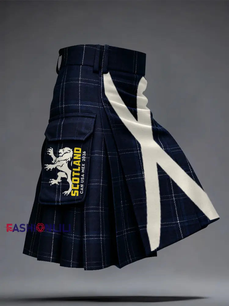 Unisex Scotland Football Lover Tartan Army Printed Kilt Skirt Navy Blue / S