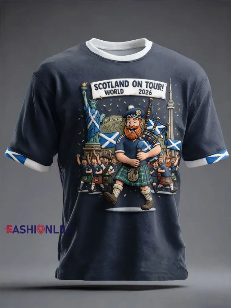 Unisex Scotland Football Lover Tartan Army Printed T-shirt Navy Blue / S