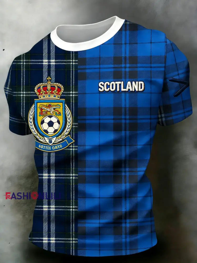 Unisex Scotland Football Lover Tartan Army Printed T-shirts Blue / S