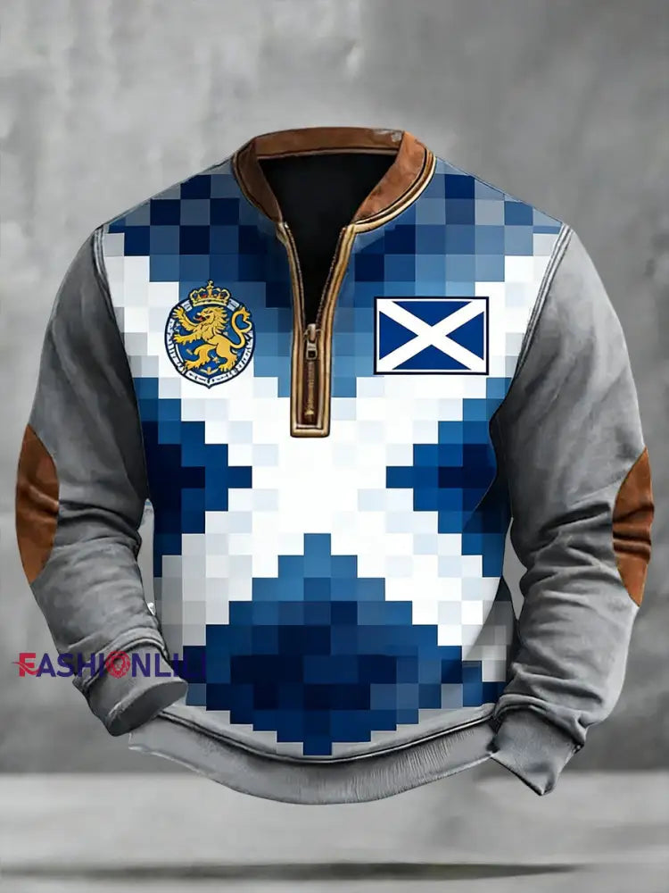 Unisex Scotland Football Lover Tartan Army Printed Zipper Sweatshirt Blue / S