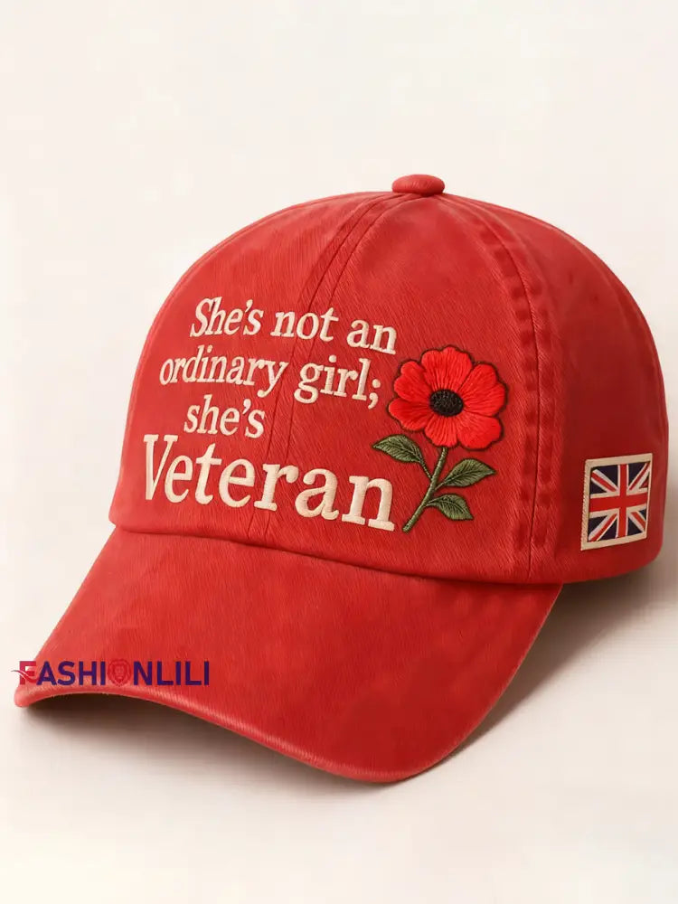 Unisex She is not an ordinary girl she is Veteran Print Hat Red / ONE