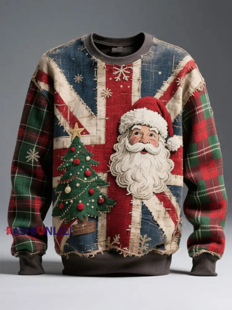 Unisex UK Flag Christmas Santa Printed Sweatshirt As picture / S