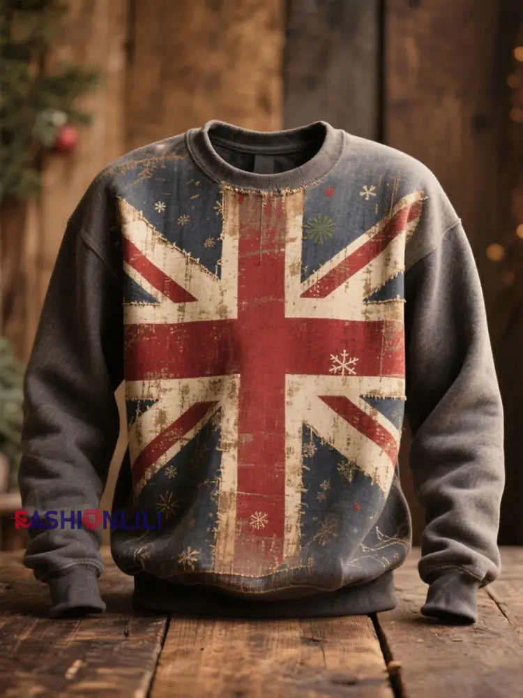 Unisex UK Flag Christmas Santa Printed Sweatshirt As picture / S