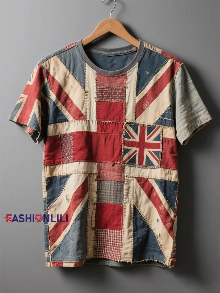 Unisex Union Jack patchwork style Printed short sleeves t-shirt As picture / S
