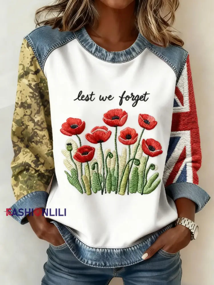 Women’s 11th November Remembrance Day LEST WE’S FORGET Poppy Remembrance Sweatshirt White / S