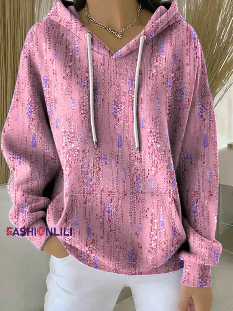 Women’s Art Design Printed Casual Hooded Sweatshirt Pink / S