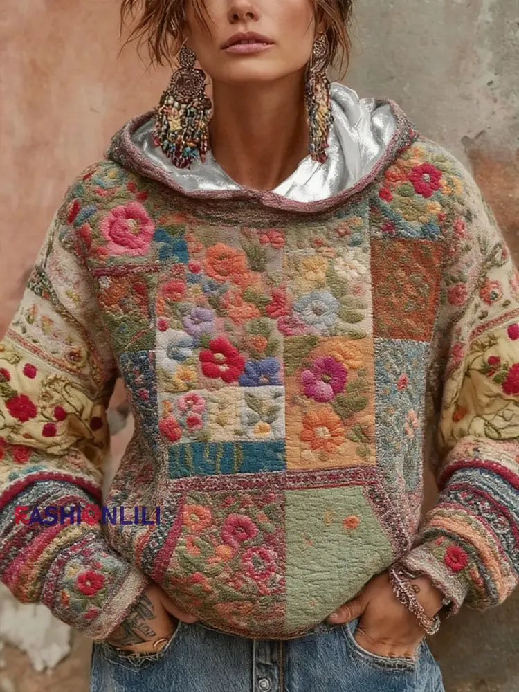 Women’s botanical floral print hoodie Pink / S