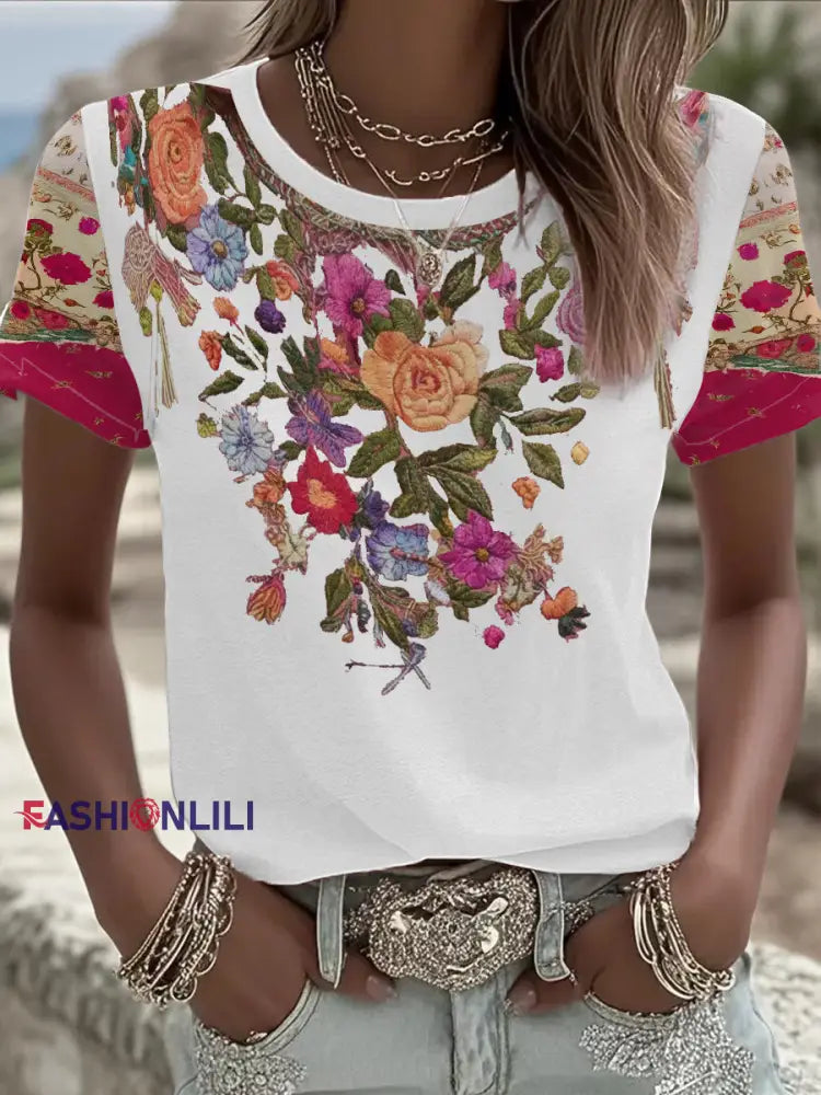 Women’s Breast Cancer Awareness Floral Printed T-shirt White / S