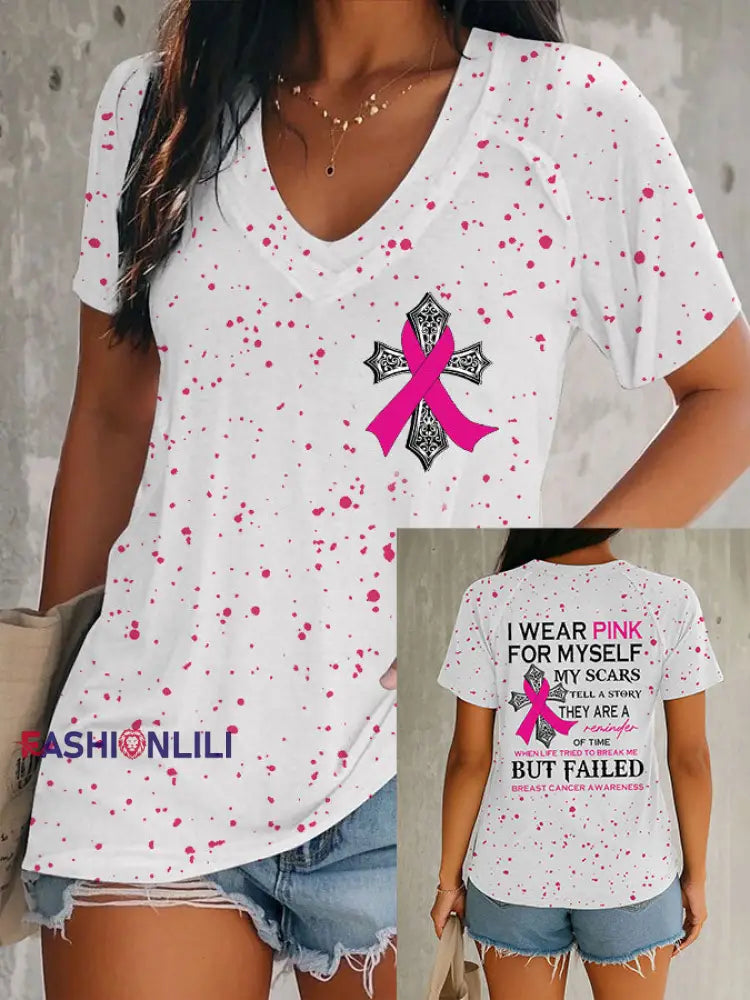 Women’s Breast Cancer Awareness I Wear Pink For Myself My Scars Tell A Story T Shirt As picture / S