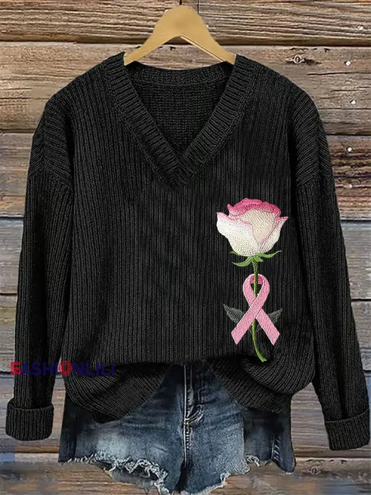 Women’s Breast Cancer Awareness Pink Ribbon Print Casual Top Black / S