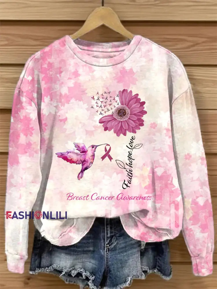 Women’s Breast Cancer Awareness Pink Ribbon Print Sweatshirt Pink / S