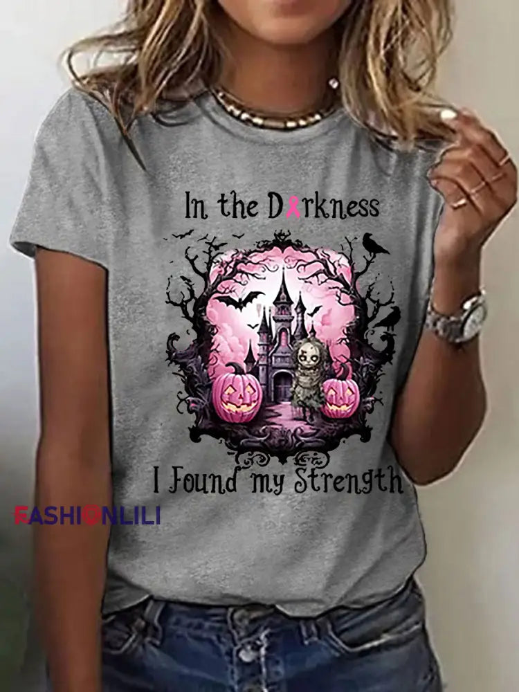 Women’s Breast Cancer Awareness Print Casual T Shirt Light Gray / S