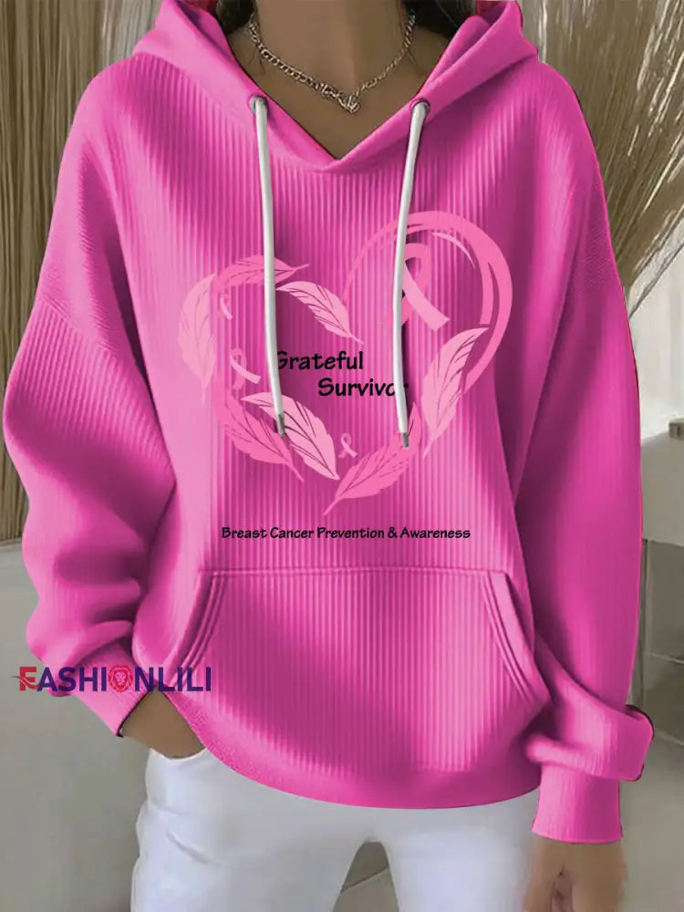 Women’s Breast Cancer Awareness Print Hoodie Rose Red / S
