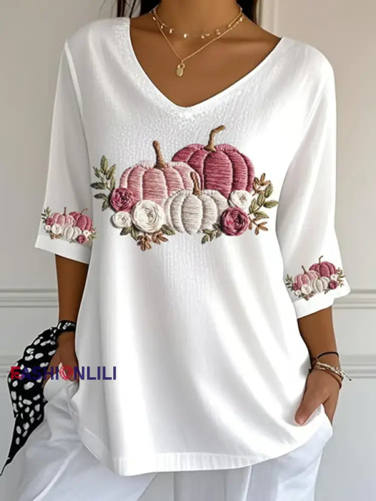 Women’s Breast Cancer Floral Print Casual T Shirt White / S