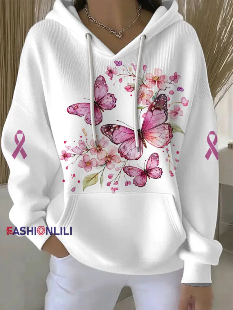 Women’s Breast Cancer Pink Print Casual Hoodie As picture / S