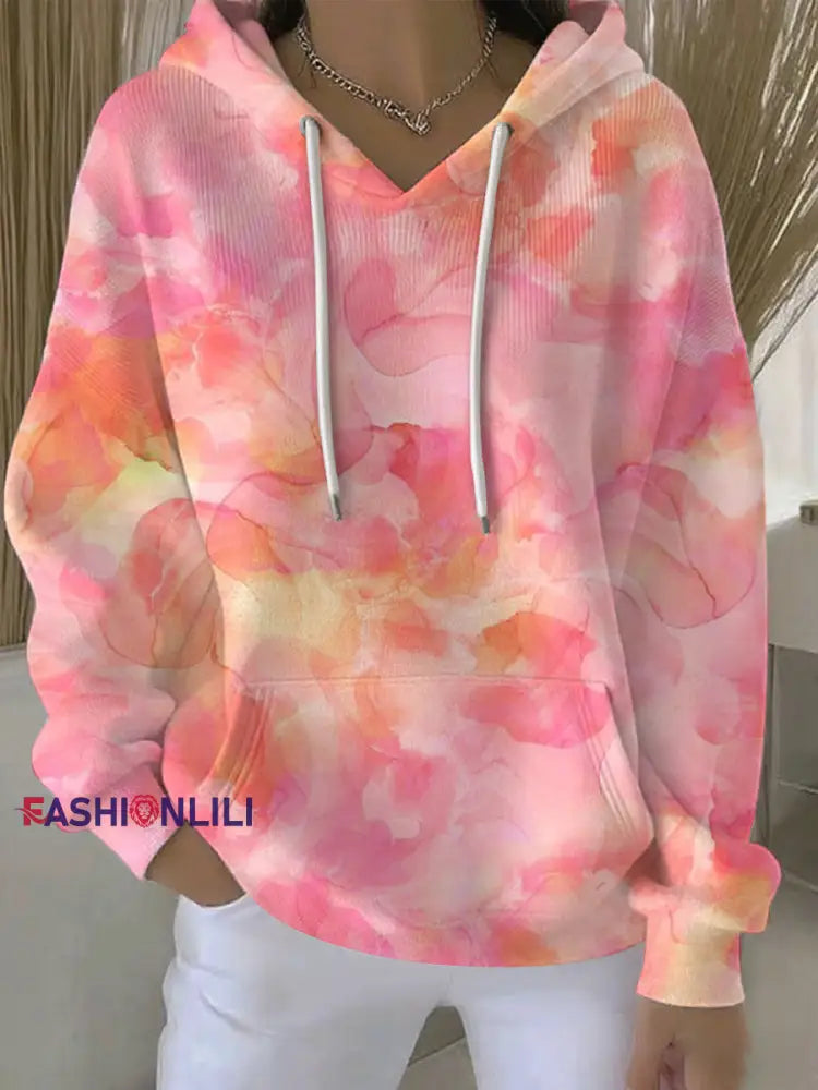 Women’s Breast Cancer Pink Print Casual Hoodie As picture / S