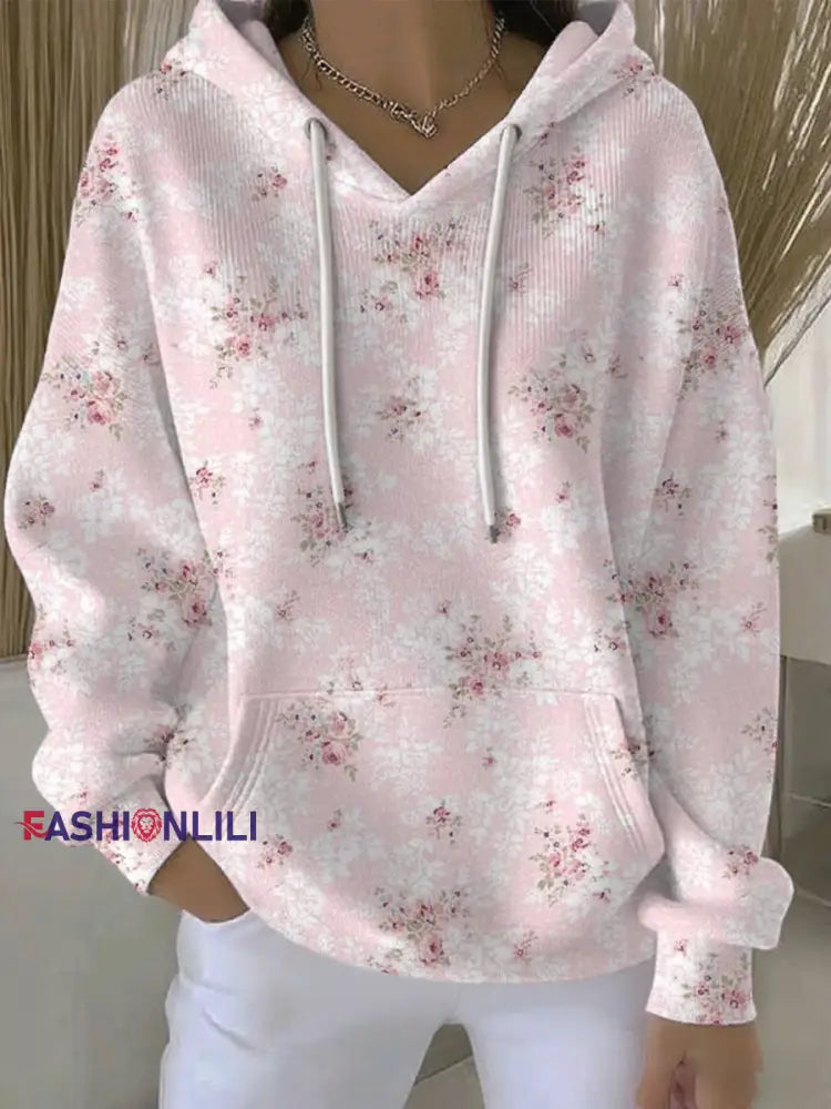 Women’s Breast Cancer Pink Print Casual Hoodie As picture / S