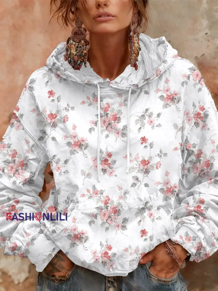 Women’s Breast Cancer Pink Print Casual Hoodie As picture / S