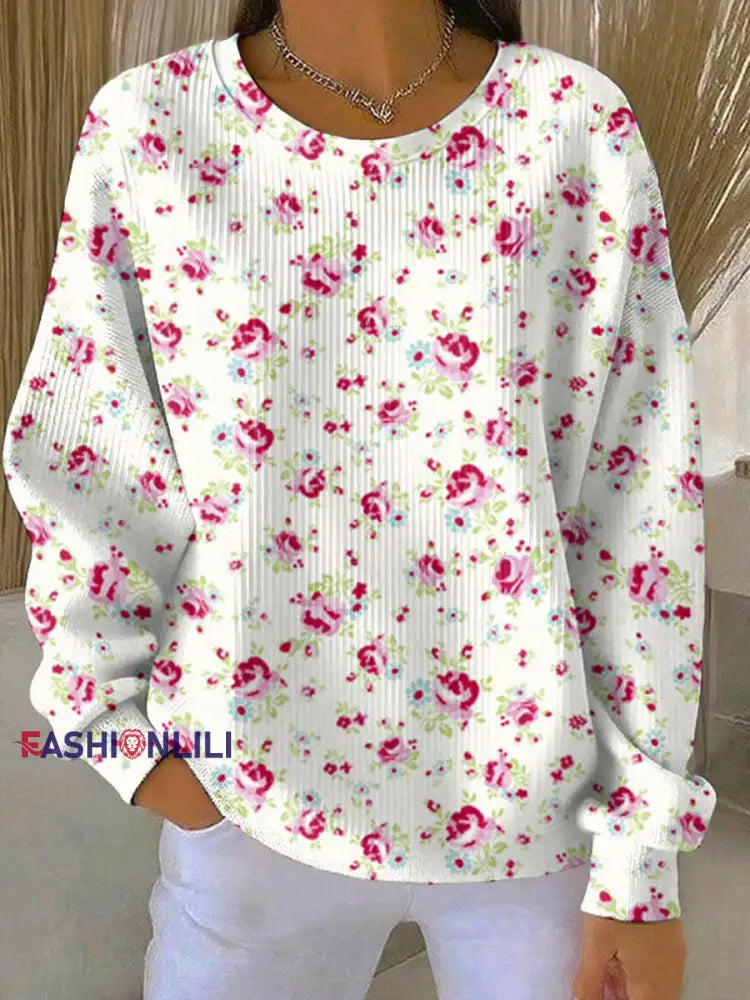 Women’s Breast Cancer Pink Print Casual Sweatshirt As picture / S