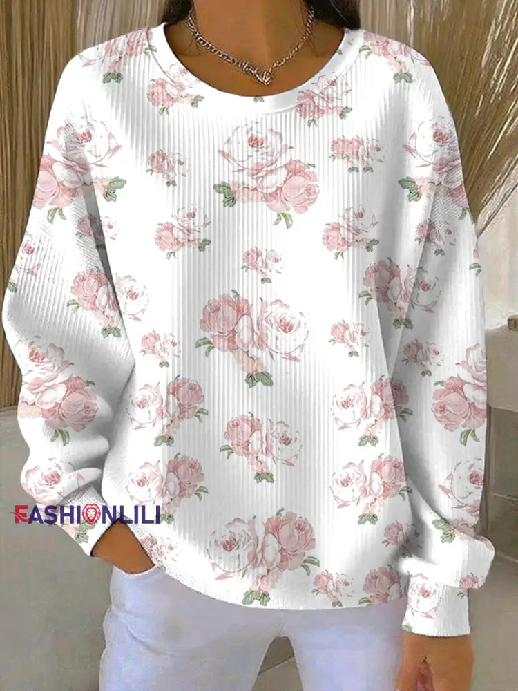 Women’s Breast Cancer Pink Print Casual Sweatshirt As picture / S