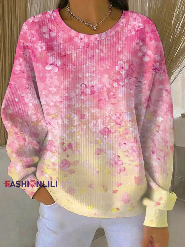 Women’s Breast Cancer Pink Print Casual Sweatshirt As picture / S