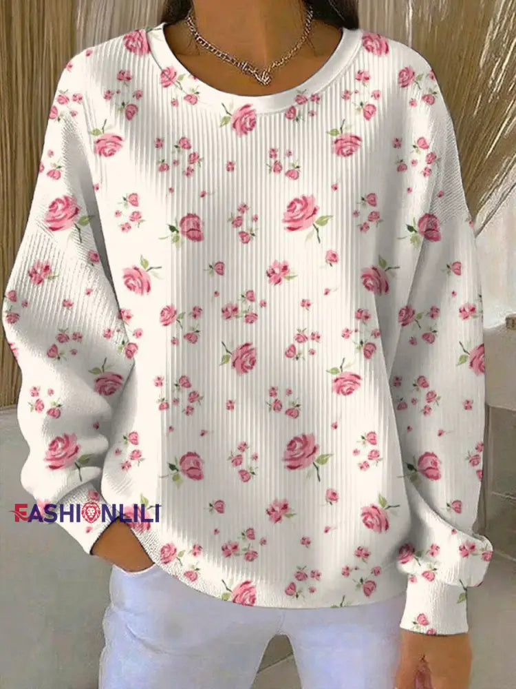 Women’s Breast Cancer Pink Print Casual Sweatshirt As picture / S