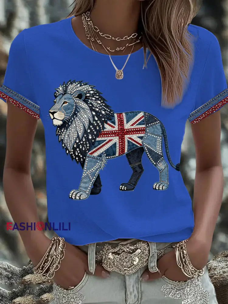 Women’s British Faux Denim Printed T-shirt Blue / S