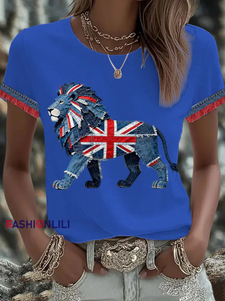 Women’s British Faux Denim Printed T-shirt Blue / S