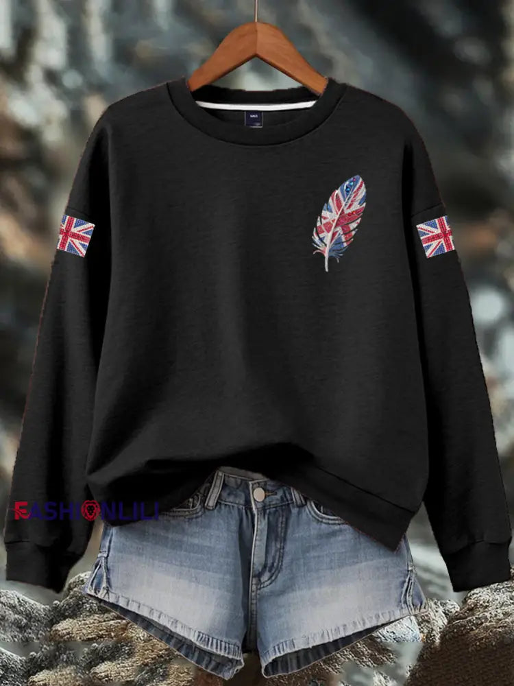 Women’s British imitation diamond hot-drilling Print Sweatshirt Black / S