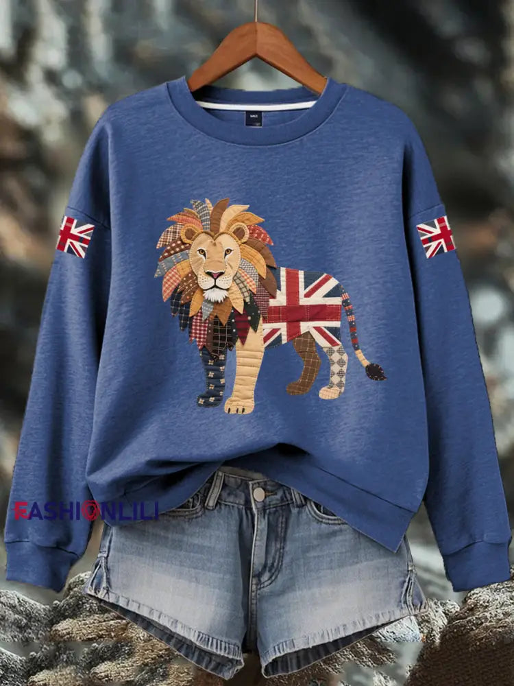 Women’s British imitation diamond hot drilling Print Sweatshirt Blue / S