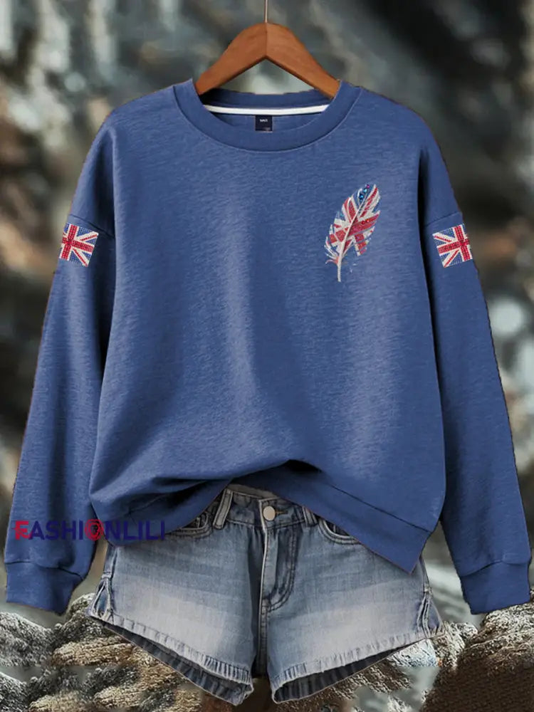 Women’s British imitation diamond hot-drilling Print Sweatshirt Blue / S