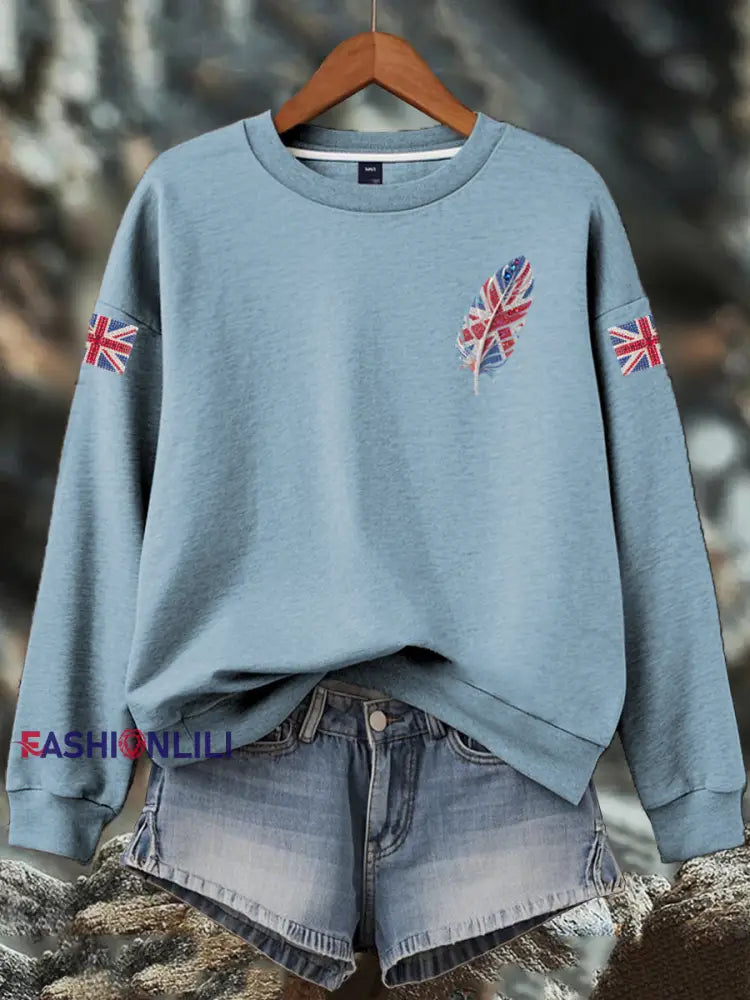 Women’s British imitation diamond hot-drilling Print Sweatshirt Light Blue / S