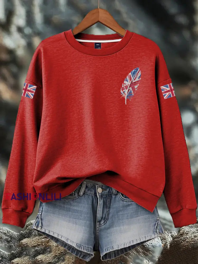 Women’s British imitation diamond hot-drilling Print Sweatshirt Red / S