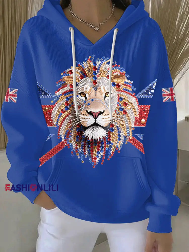 Women’s British imitation diamond hot-drilling Printed Casual Hoodie