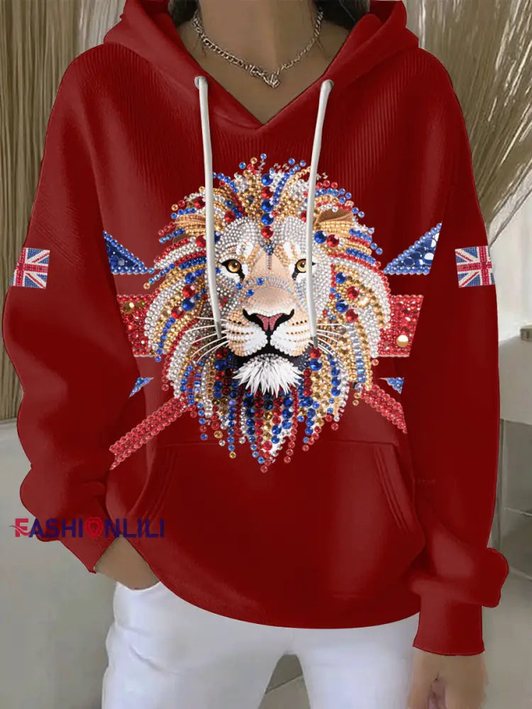 Women’s British imitation diamond hot-drilling Printed Casual Hoodie