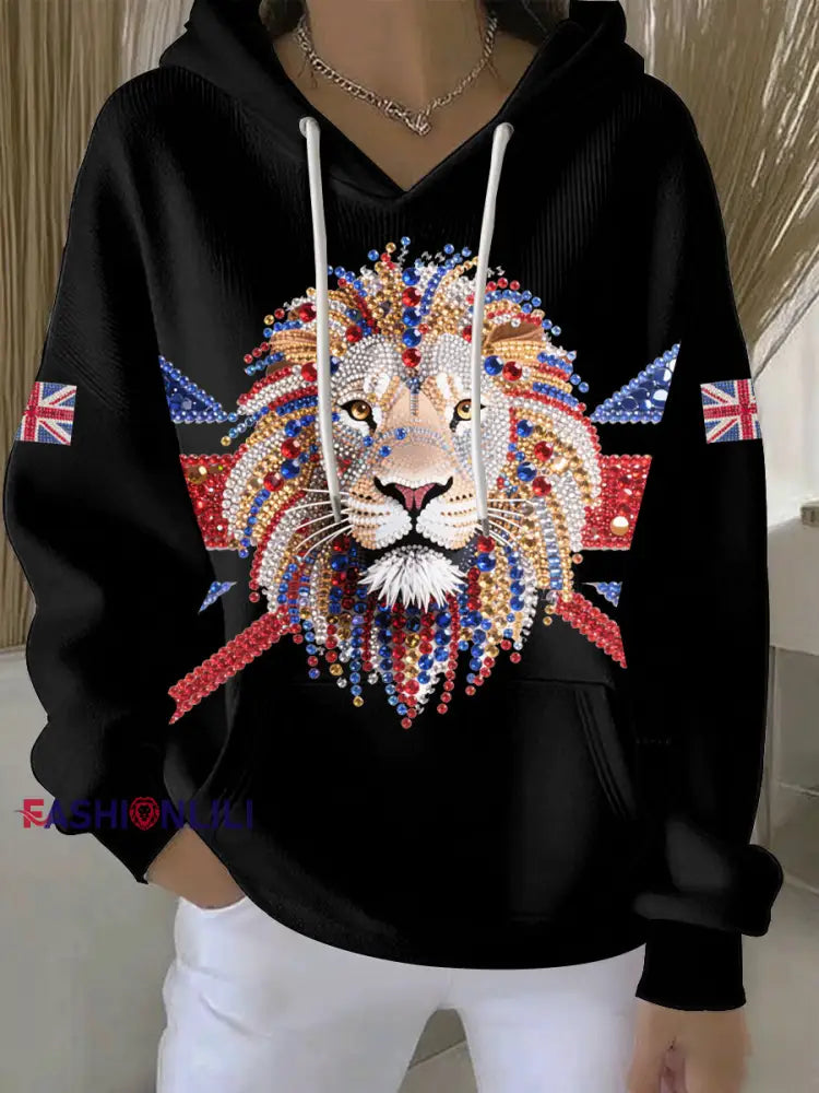 Women’s British imitation diamond hot-drilling Printed Casual Hoodie