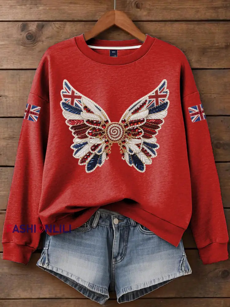 Women’s British imitation diamond hot drilling Printed Iron On Short Sleeve T Shirt Red / S