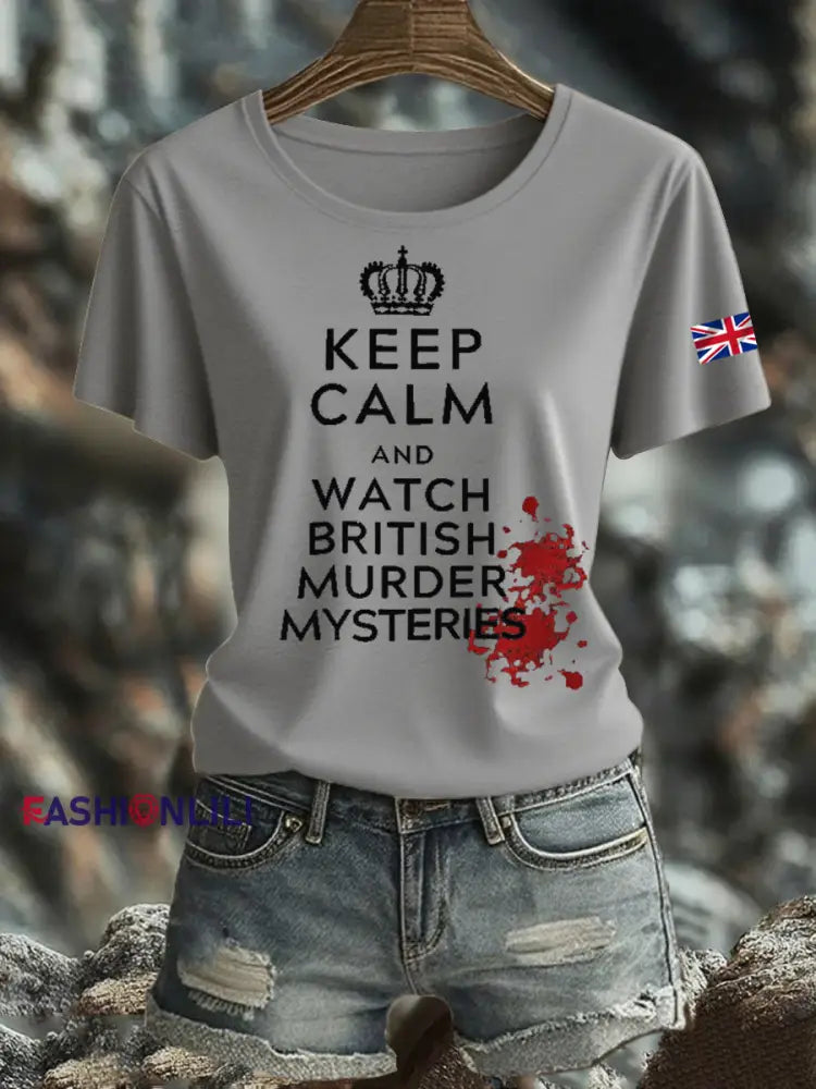 Women’s British Printed short sleeved T shirt Light Gray / S