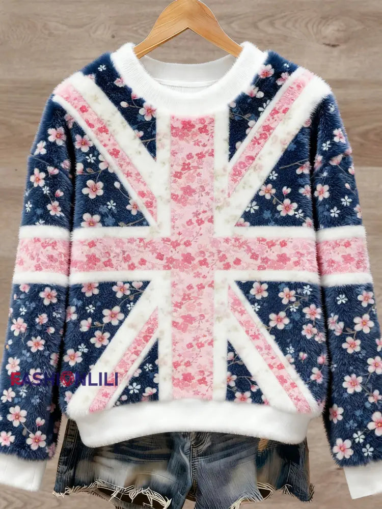 Women’s British style Art Print Casual Flannel Sweater As picture / S