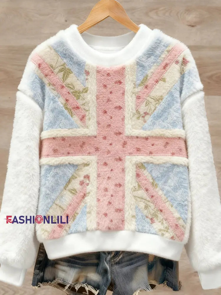 Women’s British style Art Print Casual Flannel Sweater As picture / S
