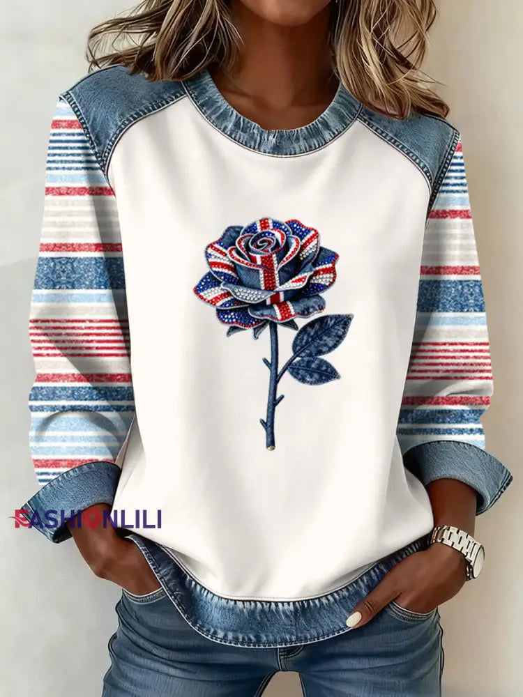 Women’s British Style Pattern Patchwork Art Sweatshirt White / S