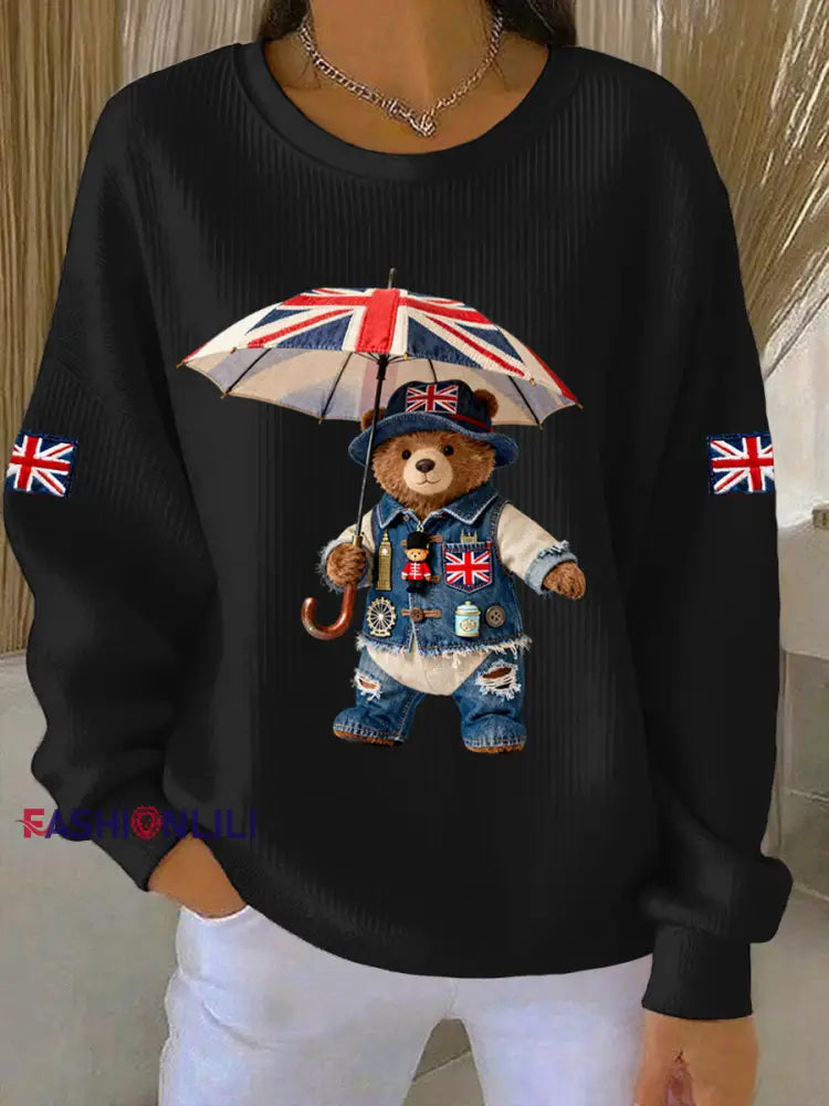 Women’s British style Print Casual Sweatshirt Black / S