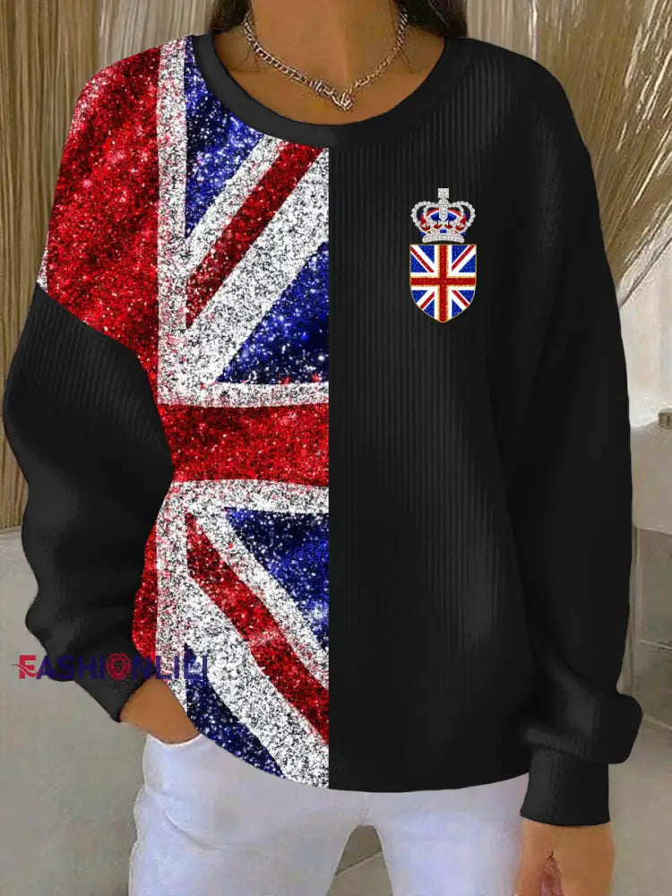 Women’s British style Print Casual Sweatshirt Black / S